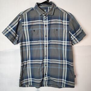 Kuhl Blue and Gray Plaid Short Sleeve Button Up Collared Shirt | Men's Small